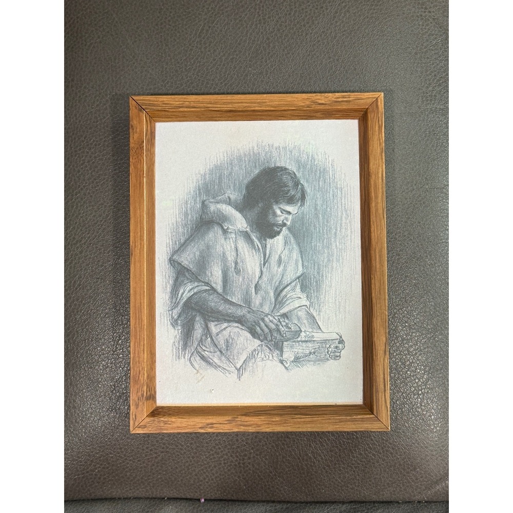 Vintage Frances Hook signed Jesus Christ Carpenter Pencil Sketch 6" by 5 1/2"